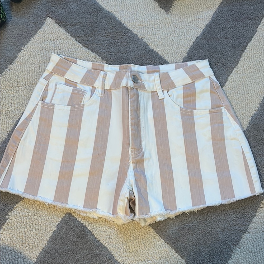 Striped Pink and White Women's Denim Shorts